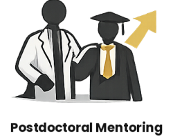 An icon for "Postdoctoral Mentoring" that includes an image of a student with professorial looking person.